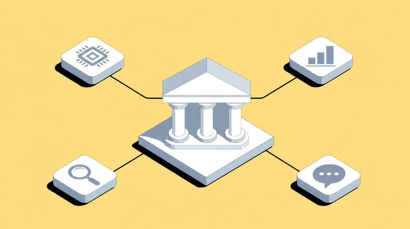 Flat vector illustration of AI tooling embedded in banking workflows.